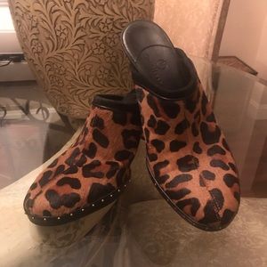 Cole Haan Leopard Calf Hair Heeled Mules  Size 8.5